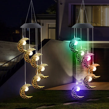 Solar Moon Wind Chimes Waterproof Outdoor Hanging Moon Lights