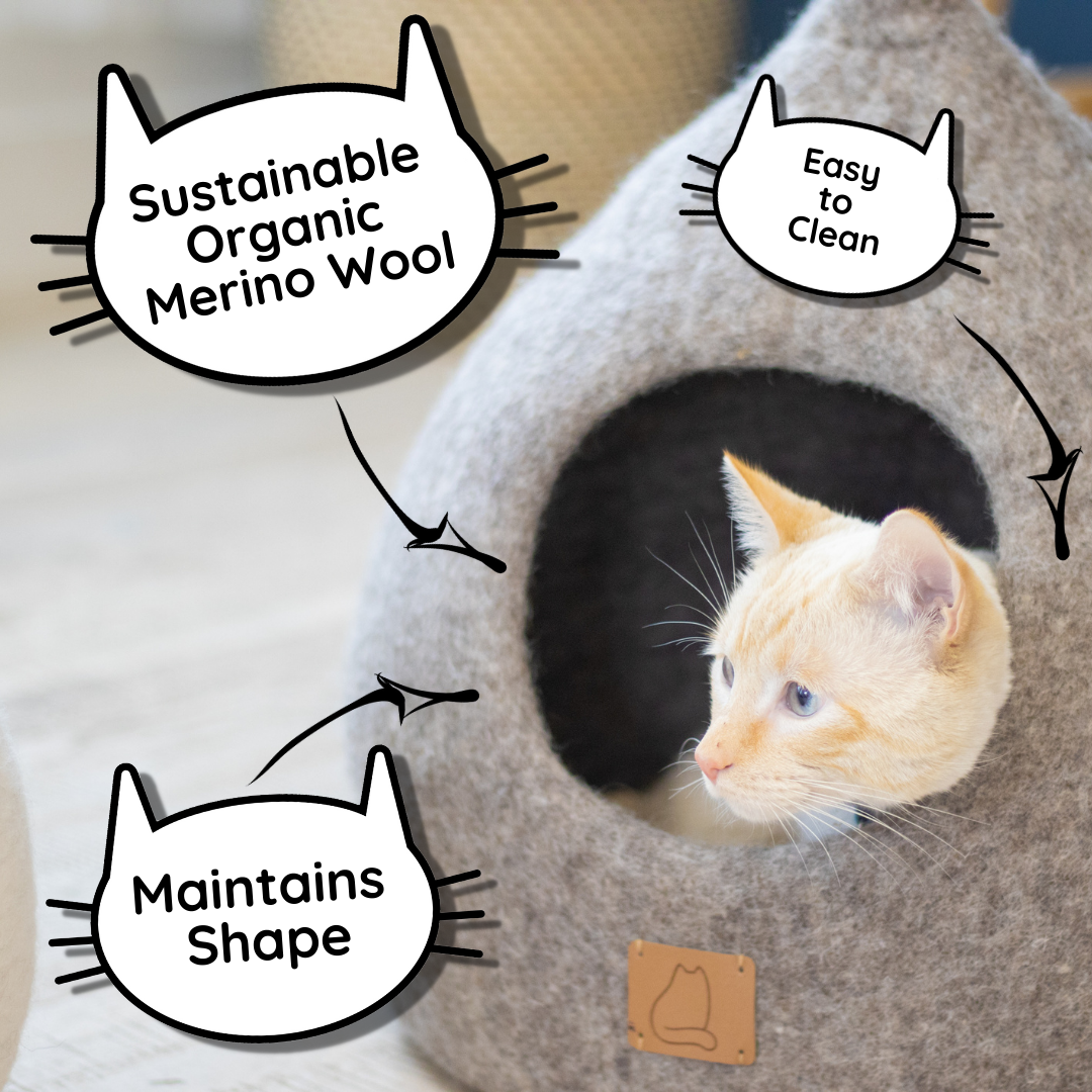 Deluxe Handcrafted Felt Cat Cave With Tail - Spacious & Stylish