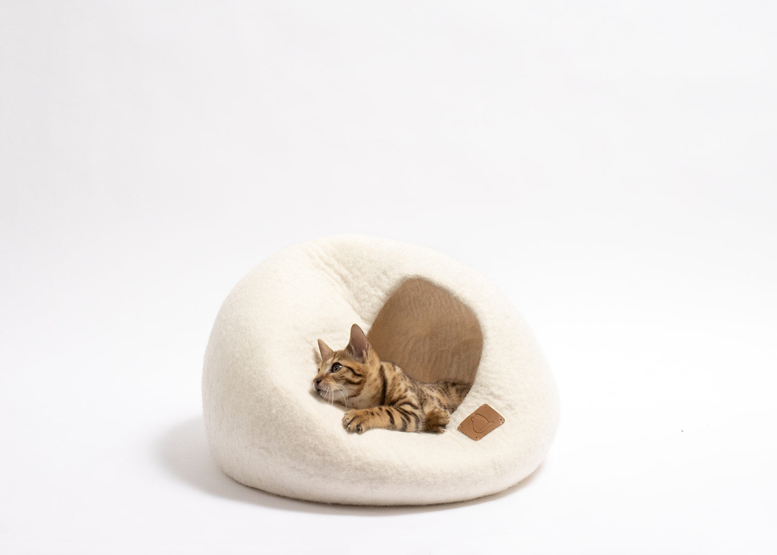 Premium Felted Wool Cat Cave Bed - Cozy Peekaboo Round Cave for Large