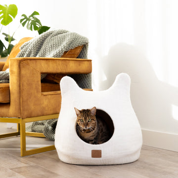 Whimsical Cat Ear Cave Bed - Felted Wool Hideout for Playful Kitties -