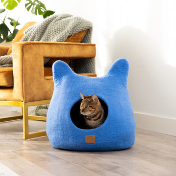 Whimsical Cat Ear Cave Bed - Felted Wool Hideout for Playful Kitties -