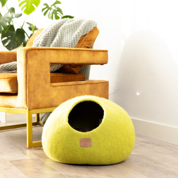 Premium Felted Wool Cat Cave Bed - Cozy Peekaboo Round Cave for Large