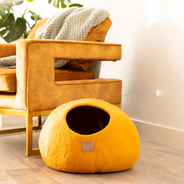 Premium Felted Wool Cat Cave Bed - Cozy Peekaboo Round Cave for Large