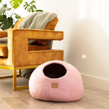 Premium Felted Wool Cat Cave Bed - Cozy Peekaboo Round Cave for Large