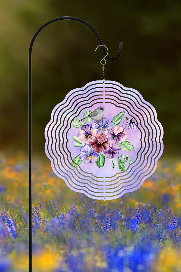 Spring Home Decor Purple Floral Bird Garden Wind Spinner