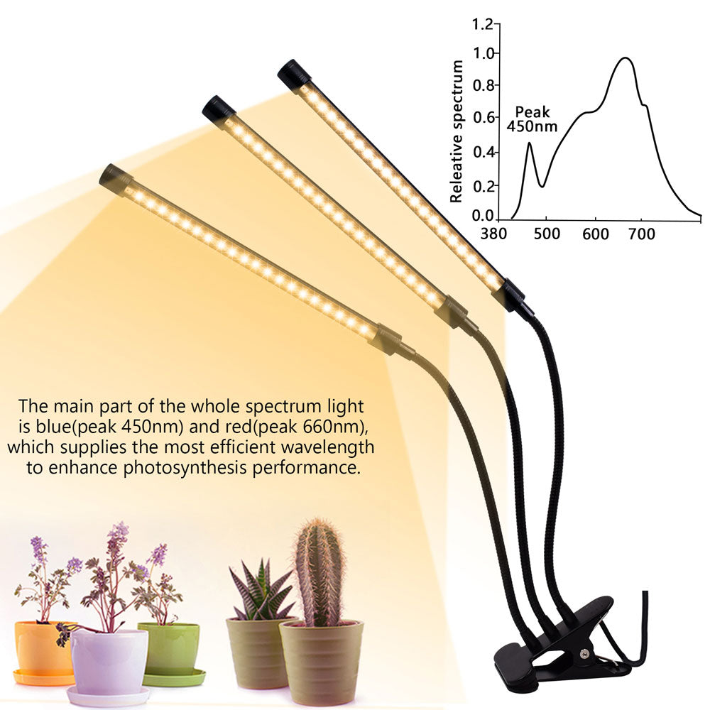 Warm White 3000K 60LED Three-Tube Clip Plant Lamp