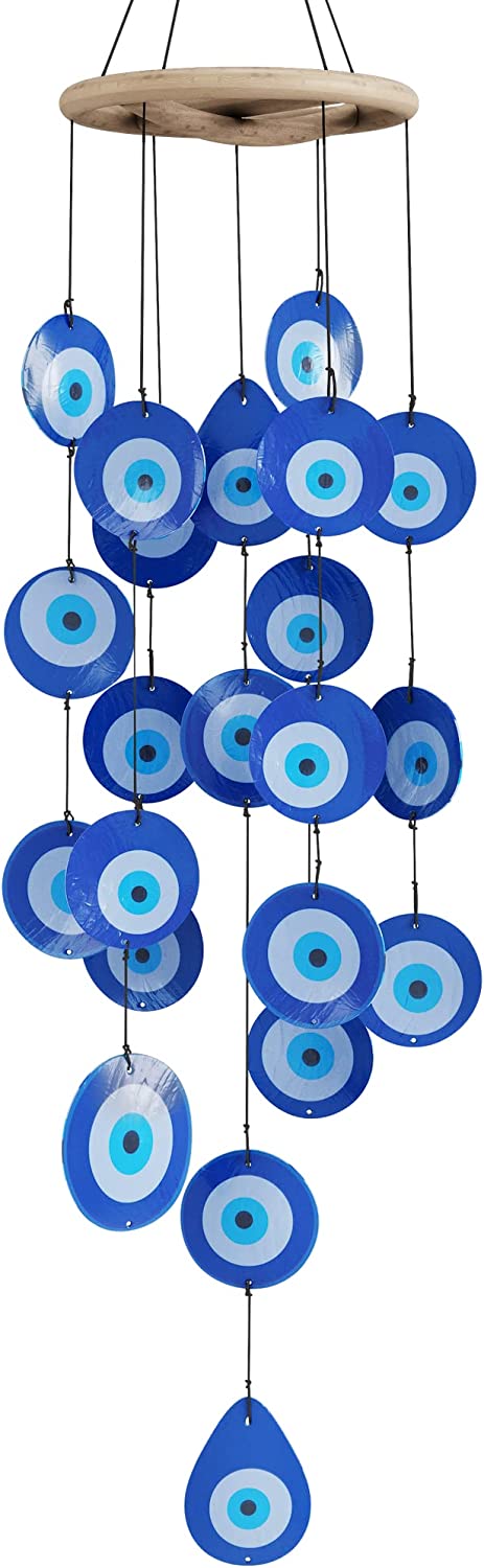 Shell Wind Chime Blue Evil Eye Garden Decor Relaxing Housewarming