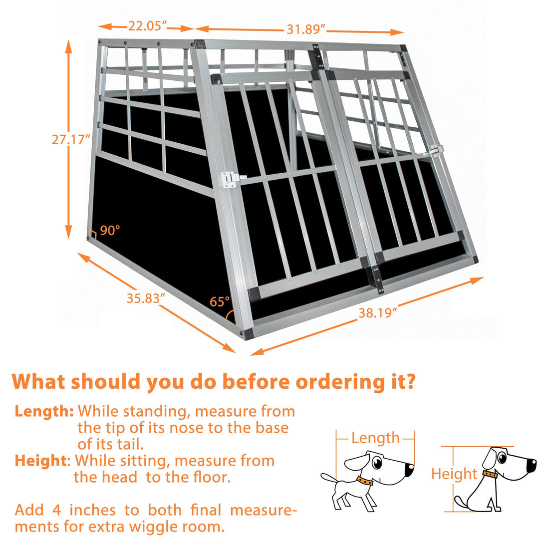 Double Doors Pet Car Transport Cage Aluminium Puppy Travel Crate Box