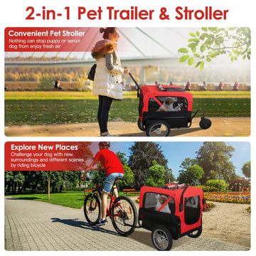 2-in-1 Pet Bike Trailer And Stroller with Canopy Bicycle Carrier