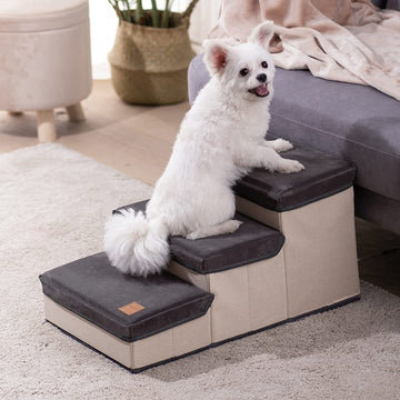 Mewoofun Dog Stairs for Small Dogs Foldable 3 - Tiers Dog Steps for