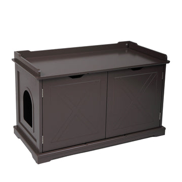 Cat Washroom Bench, Wood Litter Box Cover with Spacious Inner,