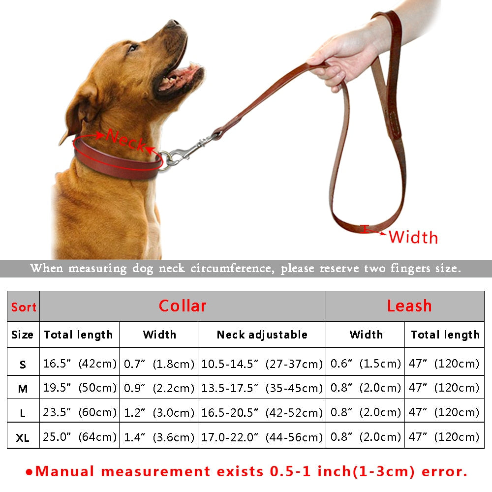 Durable Leather Dog Collar and Leash Genuine Leather Dogs Collar Pet